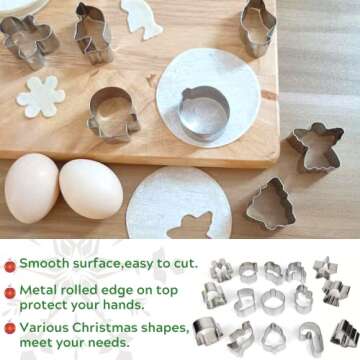 Mini Christmas Cookie Cutters Set 15 Pieces Stainless Steel Cookie Cutter Set for Baking -Christmas Tree,Snowman,Reindeer,Santa Face, Star,Stocking,Candy Cane ,Gingerbread Man and More
