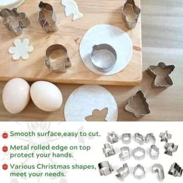 Mini Christmas Cookie Cutters Set 15 Pieces Stainless Steel Cookie Cutter Set for Baking -Christmas Tree,Snowman,Reindeer,Santa Face, Star,Stocking,Candy Cane ,Gingerbread Man and More