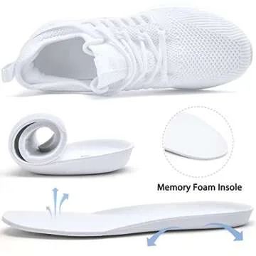 Akk Athletic Running Shoes for Womens - Tennis Workout Walking Gym Comfortable Casual Memory Foam Fashion Sneakers White Size 7