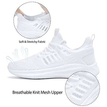 Akk Athletic Running Shoes for Womens - Tennis Workout Walking Gym Comfortable Casual Memory Foam Fashion Sneakers White Size 7