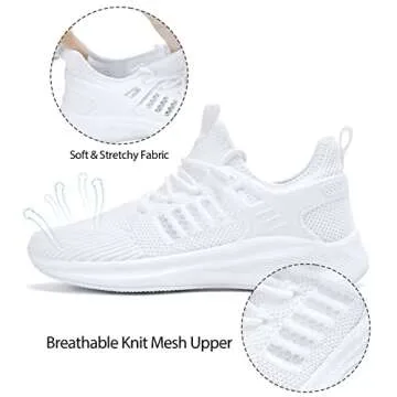 Akk Athletic Running Shoes for Womens - Tennis Workout Walking Gym Comfortable Casual Memory Foam Fashion Sneakers White Size 7