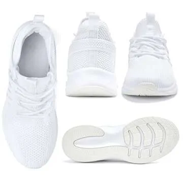 Akk Athletic Running Shoes for Womens - Tennis Workout Walking Gym Comfortable Casual Memory Foam Fashion Sneakers White Size 7