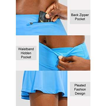 SANTINY Pleated Tennis Skirt for Women with 4 Pockets Women's High Waisted Athletic Golf Skorts Skirts for Running Casual (Light Blue_L)