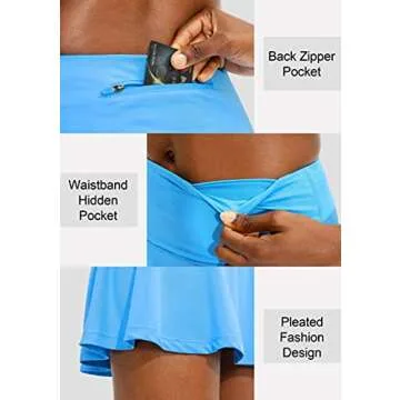SANTINY Pleated Tennis Skirt for Women with 4 Pockets Women's High Waisted Athletic Golf Skorts Skirts for Running Casual (Light Blue_L)