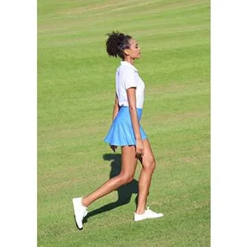 SANTINY Pleated Tennis Skirt for Women with 4 Pockets Women's High Waisted Athletic Golf Skorts Skirts for Running Casual (Light Blue_L)