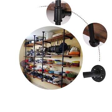 Gold Industrial Wall Mount Iron Pipe Shelf Bracket, DIY Open Bookshelf,Storage Shelves, Ceiling Hung Shelves for Home Kitchen Bathroom Living Room Office(2PcsX5Tier,70" Tall,12" deep,Hardware Only)