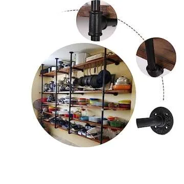 Gold Industrial Wall Mount Iron Pipe Shelf Bracket, DIY Open Bookshelf,Storage Shelves, Ceiling Hung Shelves for Home Kitchen Bathroom Living Room Office(2PcsX5Tier,70" Tall,12" deep,Hardware Only)