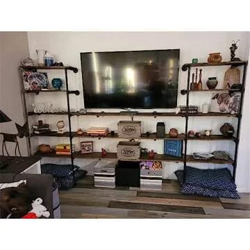 Gold Industrial Wall Mount Iron Pipe Shelf Bracket, DIY Open Bookshelf,Storage Shelves, Ceiling Hung Shelves for Home Kitchen Bathroom Living Room Office(2PcsX5Tier,70" Tall,12" deep,Hardware Only)