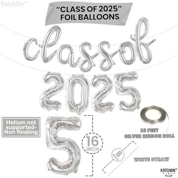 KatchOn Silver Class of 2025 Balloons Banner - Elegant 16 Inch Graduation Decorations