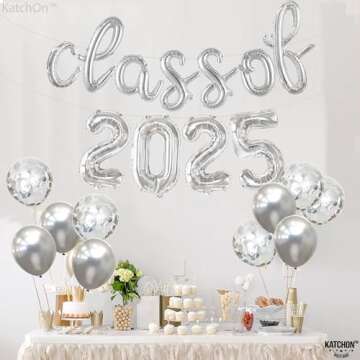 KatchOn Silver Class of 2025 Balloons Banner for Graduation