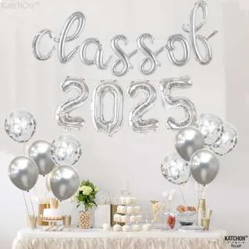 KatchOn Silver Class of 2025 Balloons Banner for Graduation
