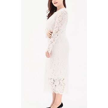 Eternatastic Women's Floral Lace Long Sleeve Plus Size Lace Dress White1 3XL