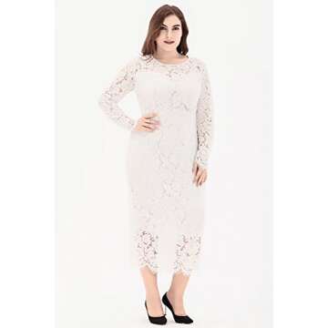 Eternatastic Women's Floral Lace Long Sleeve Plus Size Lace Dress White1 3XL