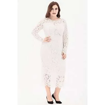 Eternatastic Women's Floral Lace Long Sleeve Plus Size Lace Dress White1 3XL