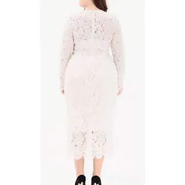 Eternatastic Women's Floral Lace Long Sleeve Plus Size Lace Dress White1 3XL