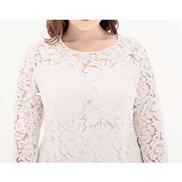 Eternatastic Women's Floral Lace Long Sleeve Plus Size Lace Dress White1 3XL