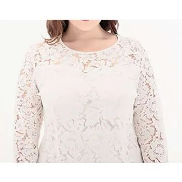 Eternatastic Women's Floral Lace Long Sleeve Plus Size Lace Dress White1 3XL