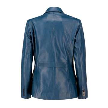 Jild Classic 2-Button Lambskin Leather Blazer Women - Casual Coat Long Sleeves Suit Style Leather Jacket Women (LC-Blue-XXL)