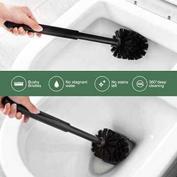 Eyliden Toilet Plunger and Brush, 2 in 1 Toilet Bowl Brush Plunger Set with Holder, Bathroom Cleaning Tools Combo with Caddy Stand (Black)