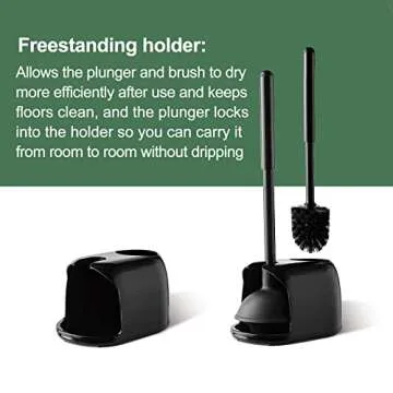 Eyliden Toilet Plunger and Brush, 2 in 1 Toilet Bowl Brush Plunger Set with Holder, Bathroom Cleaning Tools Combo with Caddy Stand (Black)