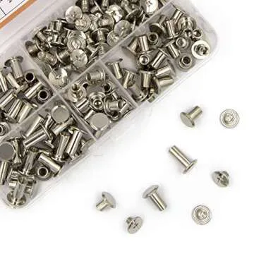 80 Sets Chicago Screws Assorted Kit 4 Sizes Silvery Leather Rivets 1/4 5/16 3/8 1/2 Screw Rivets Slotted Phillip Head Book Binding Posts Nail Rivet Chicago Bolts for DIY Leather Craft Bookbinding