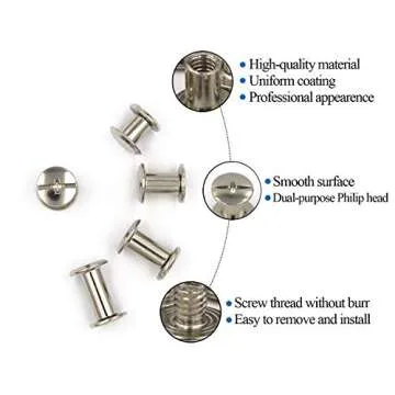 80 Sets Chicago Screws Assorted Kit 4 Sizes Silvery Leather Rivets 1/4 5/16 3/8 1/2 Screw Rivets Slotted Phillip Head Book Binding Posts Nail Rivet Chicago Bolts for DIY Leather Craft Bookbinding