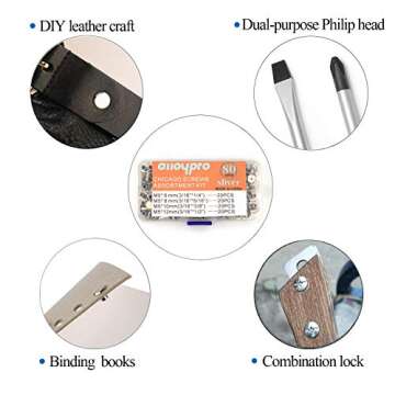 80 Sets Chicago Screws Assorted Kit 4 Sizes Silvery Leather Rivets 1/4 5/16 3/8 1/2 Screw Rivets Slotted Phillip Head Book Binding Posts Nail Rivet Chicago Bolts for DIY Leather Craft Bookbinding