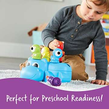 Learning Resources Huey The Fine Motor Hippo, Fine Motor Toy for Toddlers, Develops Counting and Color Recognition, Educational Toys for Toddlers, 7 pieces, Ages 18 mos+