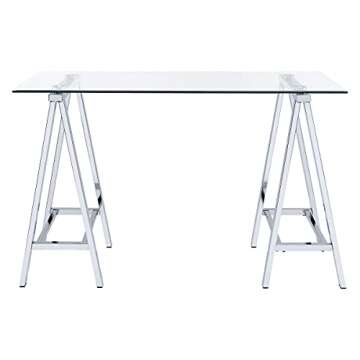 Stylish Middleton Writing Desk with Glass Top & Chrome Base
