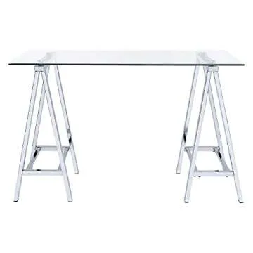 Stylish Middleton Writing Desk with Glass Top & Chrome Base