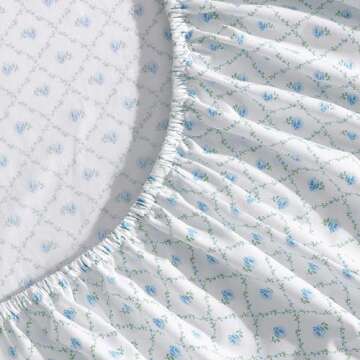 Laura Ashley - Sheet Set, Breathable Percale Cotton Bedding, 200 Thread Count, Deep Pocket, Chic Home Decor (Kate Blue, Queen)