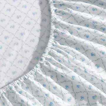 Laura Ashley - Sheet Set, Breathable Percale Cotton Bedding, 200 Thread Count, Deep Pocket, Chic Home Decor (Kate Blue, Queen)