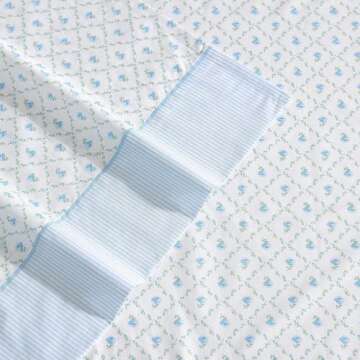 Laura Ashley - Sheet Set, Breathable Percale Cotton Bedding, 200 Thread Count, Deep Pocket, Chic Home Decor (Kate Blue, Queen)