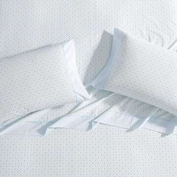 Laura Ashley - Sheet Set, Breathable Percale Cotton Bedding, 200 Thread Count, Deep Pocket, Chic Home Decor (Kate Blue, Queen)