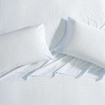 Laura Ashley - Sheet Set, Breathable Percale Cotton Bedding, 200 Thread Count, Deep Pocket, Chic Home Decor (Kate Blue, Queen)