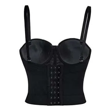 Charmian Women's Spaghetti Straps PU Leather Bustier Crop Top Black Large