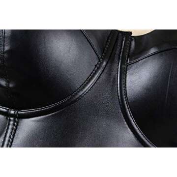 Charmian Women's Spaghetti Straps PU Leather Bustier Crop Top Black Large