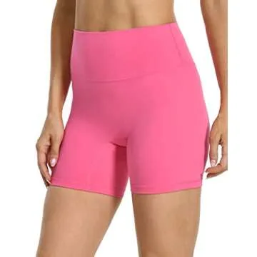 YUNOGA Women's High Waist Athletic Shorts 6" Inseam Yoga Shorts No Front Seam Workout Running Biker ...