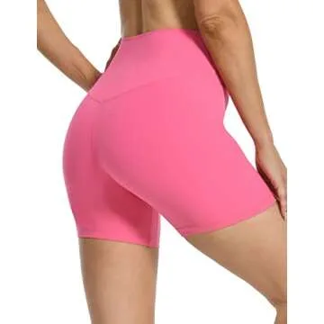 YUNOGA Women's High Waist Athletic Shorts 6" Inseam Yoga Shorts No Front Seam Workout Running Biker Shorts (M, Hot Pink)