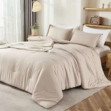 Litanika Khaki Comforter Set Twin/Twin XL Size, 2 Pieces Solid Bedding Comforter Set, All Season Down Alternative Bed Set (66x90In Comforter & 1 Pillowcase)