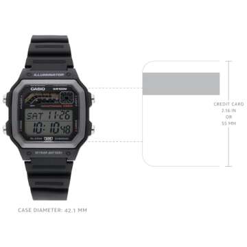 Casio WS1600H Series | Men’s Watch | Sports Design | Black | Stopwatch | Countdown Timer | LED Light with Afterglow | 100M WR | Daily Alarm | Auto Calendar | World Time | 10 Year Battery