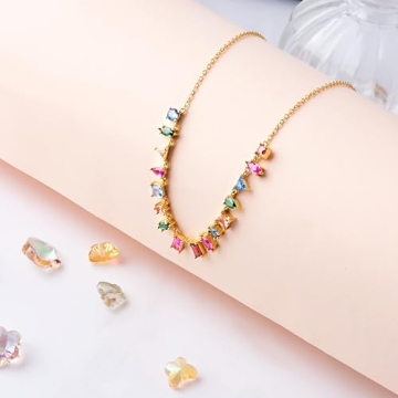 G&G Rainbow Gold Necklace for Women - Stunning CZ Jewelry