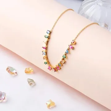 G&G Rainbow Gold Necklace for Women - Stunning CZ Jewelry