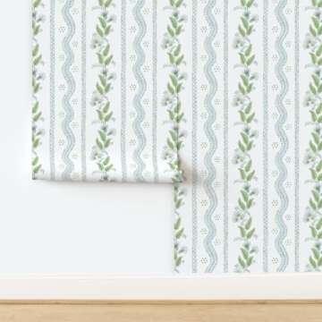 Custom Soft Blue Green Floral Peel & Stick Wallpaper