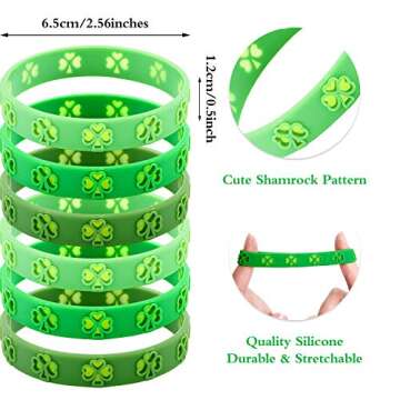 48 Pieces St. Patrick's Day Shamrock Rubber Wristbands Irish Shamrock Cut-Out Rubber Bracelets for S...