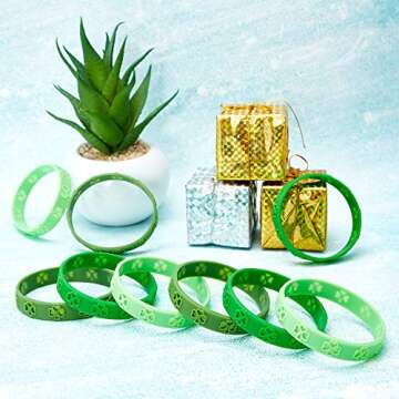 48 Pieces St. Patrick's Day Shamrock Rubber Wristbands Irish Shamrock Cut-Out Rubber Bracelets for St. Patrick's Day Party Favors Gifts Decorations
