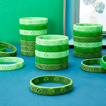 48 Pieces St. Patrick's Day Shamrock Rubber Wristbands Irish Shamrock Cut-Out Rubber Bracelets for St. Patrick's Day Party Favors Gifts Decorations