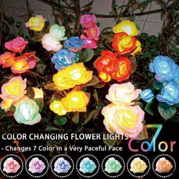 TONULAX Solar Garden Lights - Upgraded Outdoor Light, 7-Color Changing Rose Lights for Yard,Garden D...