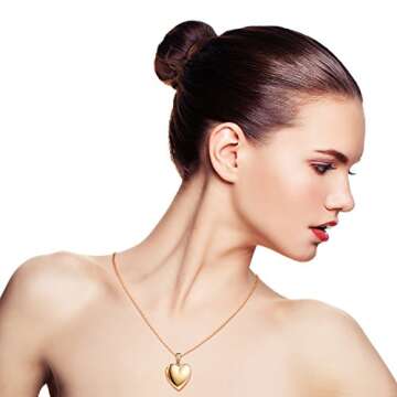 MicLee Women Photo Locket Necklace Heart Shape Locket Necklace Includes 19.7 Inch Stainless Steel Chain with Gift Box