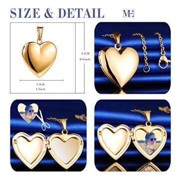 MicLee Women Photo Locket Necklace Heart Shape Locket Necklace Includes 19.7 Inch Stainless Steel Chain with Gift Box